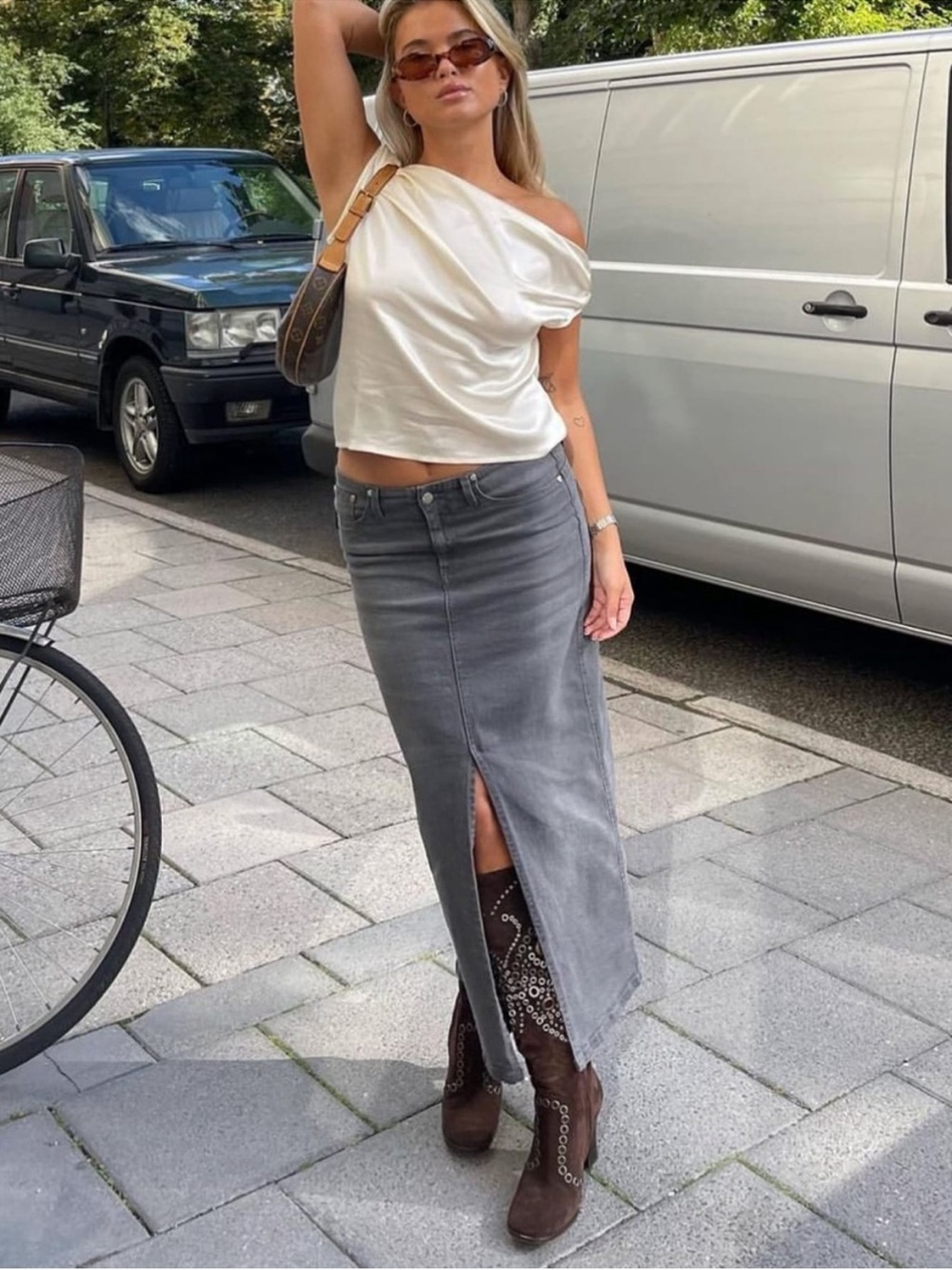 NEW. Djerf Avenue Washed Denim Midi Skirt. NWT